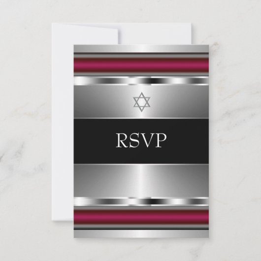 Zwarte Rode Davidster Bar Mitzvah RSVP Kaartje (Voorkant)