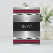 Zwarte Rode Davidster Bar Mitzvah RSVP Kaartje (Staand voorkant)