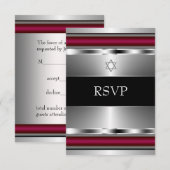 Zwarte Rode Davidster Bar Mitzvah RSVP Kaartje (Voorkant / Achterkant)