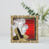 Zwarte, rode en gouden hoge hakken verjaardagsfees kaart (Staand voorkant)