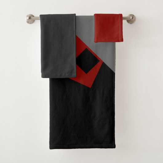 Zwarte rode en grijze geometrisch bad handdoek (Insitu)