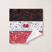 Zwarte rode en witte muzieknoten badhanddoekset bad handdoek (Wasdoekje)