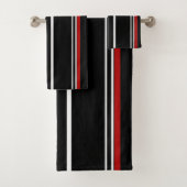 Zwarte rode en witte strepen bad handdoek (Insitu)