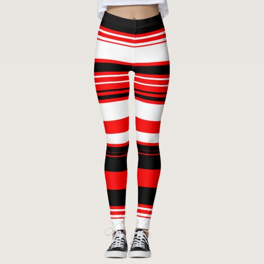 Zwarte rode en witte strepen leggings (Voorkant)