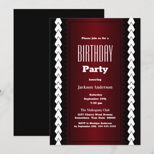 Zwarte Rode en Witte verjaardag Kaart (Voorkant / Achterkant)