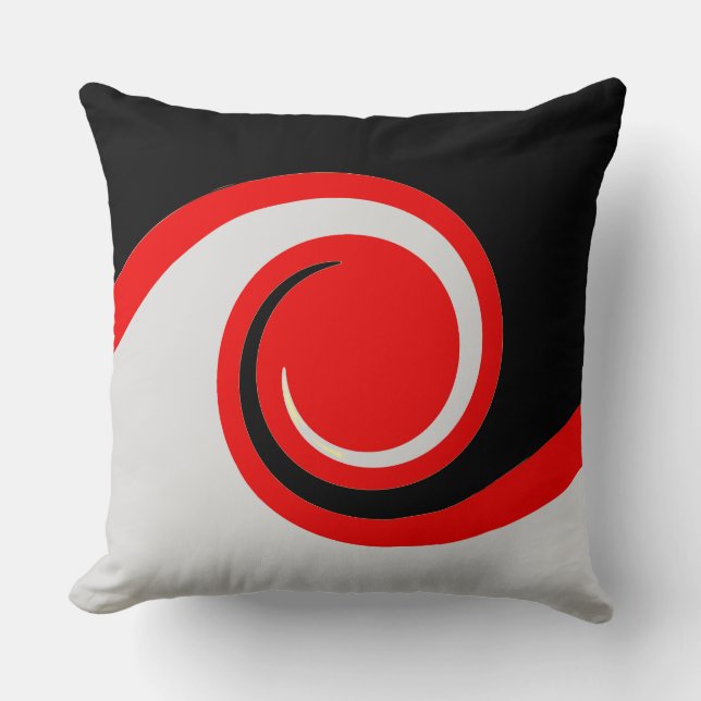 Zwarte, Rode en Zilveren Abstracte Golven Kussen (Voorkant)