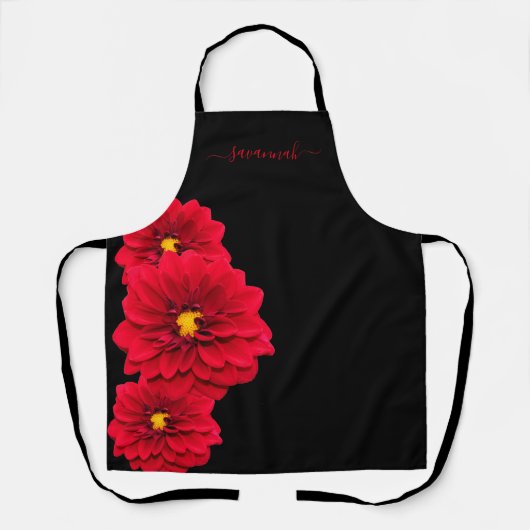 Zwarte rode floraals schort (Voorkant)