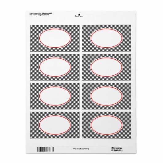  zwarte rode Gingham Kitchen Gift Label Labels (Full Sheet)