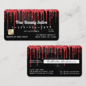 Zwarte rode glitter druppelt metallisch krediet visitekaartje (Voorkant / Achterkant)