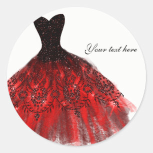 Zwarte Rode Glitter Elegante Jurk Verjaardagsfeest Ronde Sticker