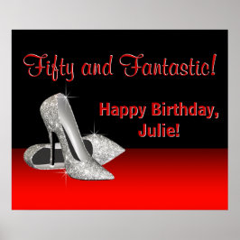 Zwarte Rode Glitter Hoge Hakken Verjaardagsfeest B Poster