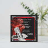 Zwarte rode glitter hoge hakken vrouwen 50e verjaa kaart (Staand voorkant)