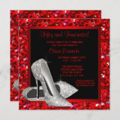 Zwarte rode glitter hoge hakken vrouwen 50e verjaa kaart (Voorkant / Achterkant)
