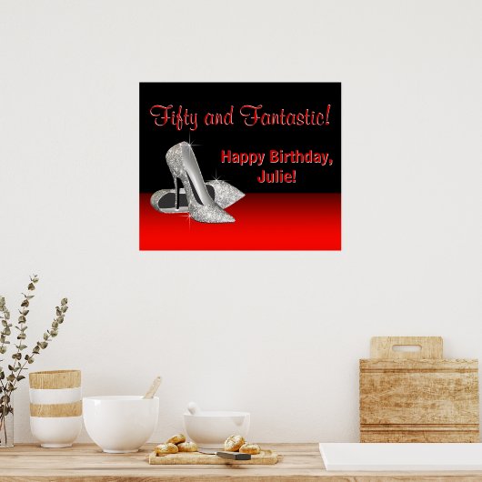 Zwarte rode glitter op hoge hoogte - verjaardagsfe poster (Keuken)