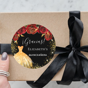Zwarte rode gouden jurk van Quinceanera Gracias Ronde Sticker