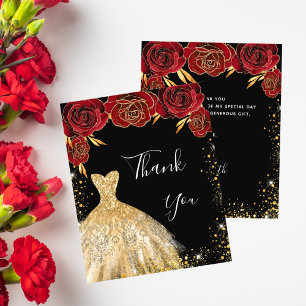 Zwarte rode gouden jurk verjaart bedankt flyer