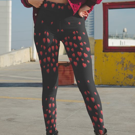 Zwarte Rode Harten Moderne Leggings Valentijnsdag