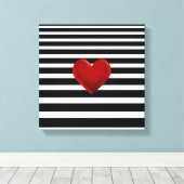 Zwarte rode hartstreep witte strepen canvas afdruk (Insitu (Houten vloer))