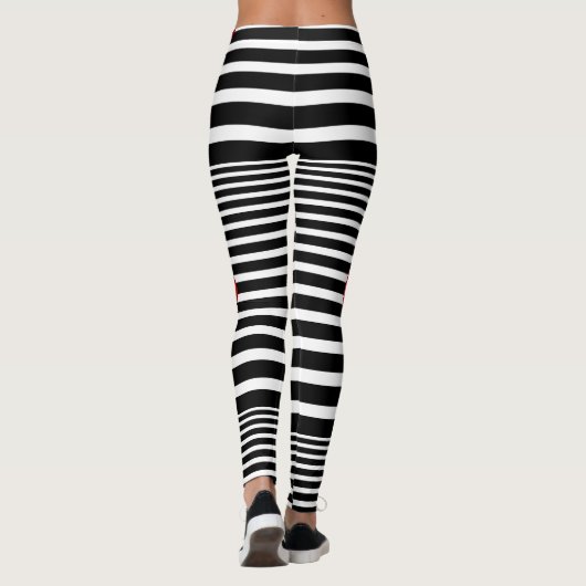 Zwarte rode hartstreep witte strepen leggings (Achterkant)