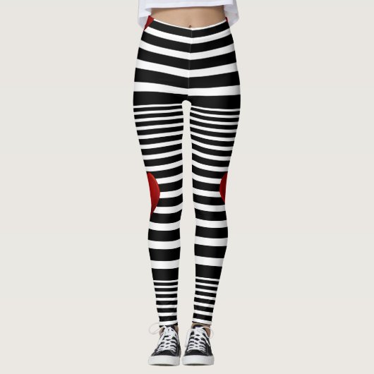 Zwarte rode hartstreep witte strepen leggings (Voorkant)