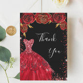 Zwarte rode jurk florals glitter verjaardag bedankkaart