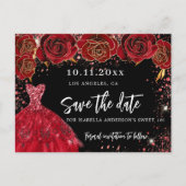 Zwarte rode jurk Save the Date voor Sweet 16 Aankondigingskaart (Voorkant)