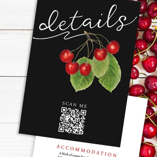  Zwarte Rode Kersen QR Code Trouwdetails Informatiekaartje