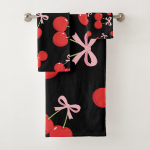 Zwarte Rode Kersen Roze Strik Coquette Cottage Chi Bad Handdoek