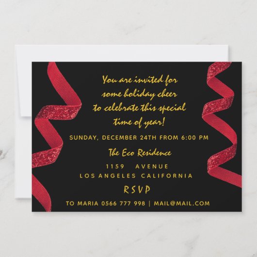 Zwarte Rode Kerstavondiner Gouden Notenkraker Kaart (Achterkant)