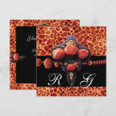 ZWARTE RODE KORAALROZEN, GIRAFFENVELLEN MONOGRAM KAART (Voorkant / Achterkant)