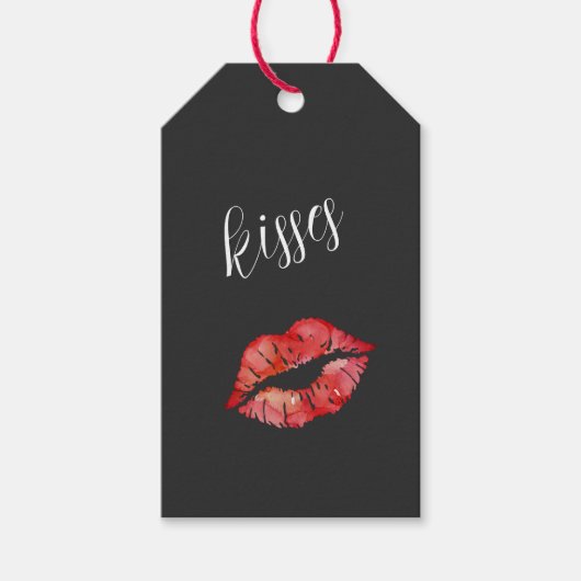 Zwarte Rode Lippen Flirterige Kusjes Cadeaulabel (Voorkant)