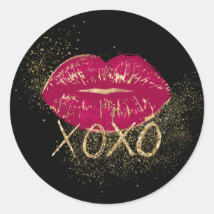 Zwarte rode lippen kus gouden glitter XOXO Ronde Sticker