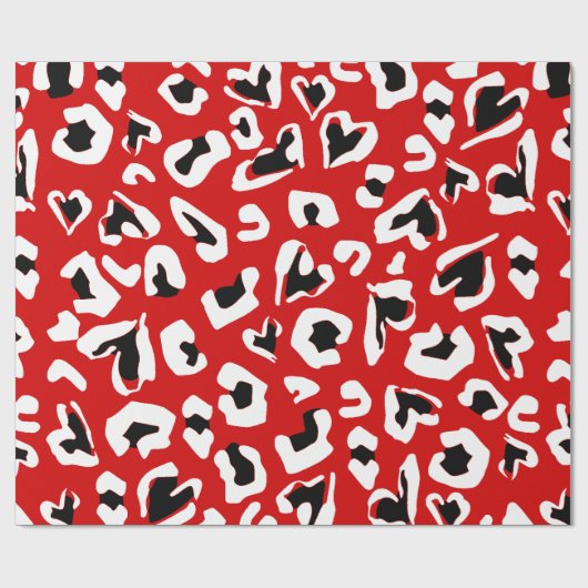 Zwarte rode luipaard dierenprint harten cadeaupapier (Vlak)