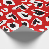 Zwarte rode luipaard dierenprint harten cadeaupapier (Hoek)