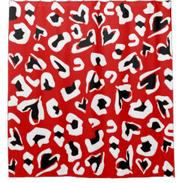 Zwarte rode luipaard dierenprint harten douchegordijn