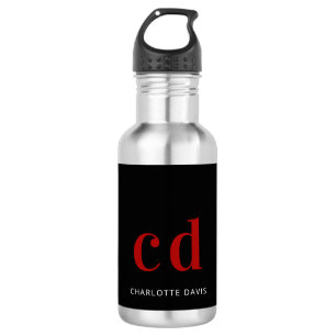 Zwarte rode monogram naam moderne minimalist waterfles
