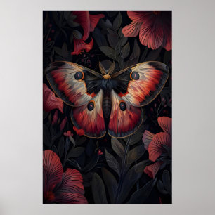 Zwarte Rode Mot Print Donkere Botanische , Donker