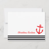 Zwarte & Rode Nautische Strepen & Anker Stationery Notitiekaartje (Voorkant)