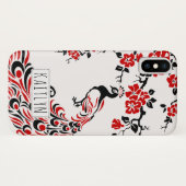 Zwarte, rode pauw & kersenbloesem art nouveau Case-Mate iPhone case (Achterkant (horizontaal))