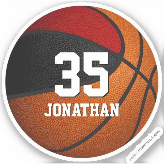 zwarte rode ploeg , jongens basketbal sticker (Voorkant)