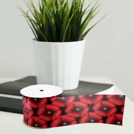 Zwarte Rode Poppy Bloemen Floral Satin Ribbon Satijnen Lint