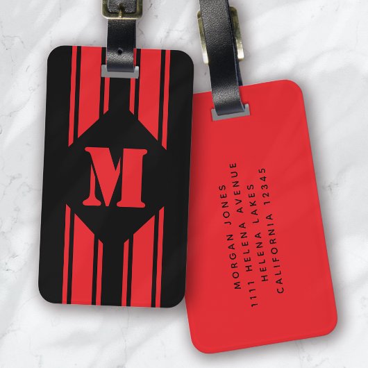 Zwarte Rode Racing Strepen Monogram Bagagelabel