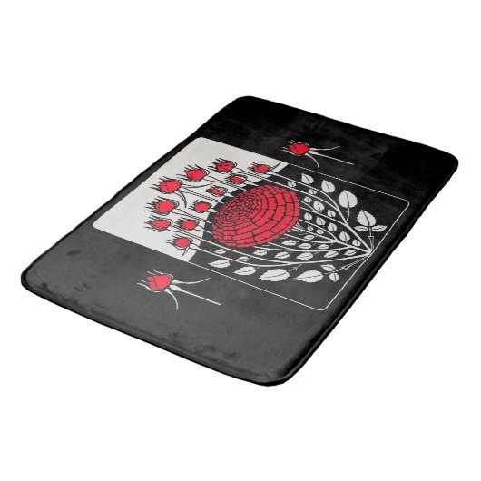 ZWARTE RODE ROSES, ROSEBUDS Art Nouveau Floral Badmat (Gekanteld)