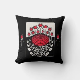 ZWARTE RODE ROSES, ROSEBUDS Art Nouveau Floral Kussen