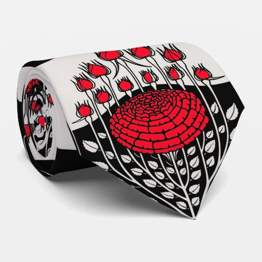 ZWARTE RODE ROSES, ROSEBUDS Art Nouveau Floral Stropdas (Opgerold)