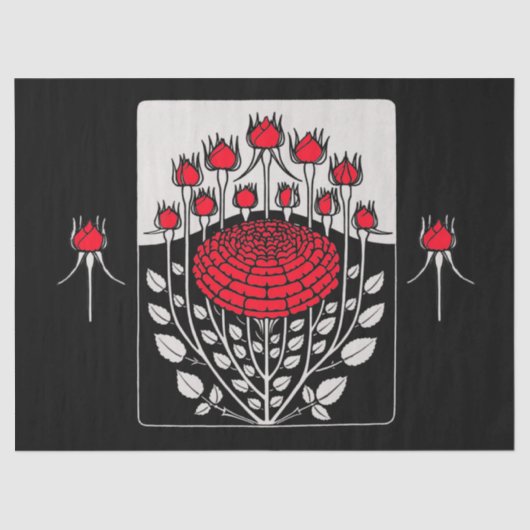 ZWARTE RODE ROSES, ROSEBUDS Art Nouveau Floral Tissuepapier (Voorkant)