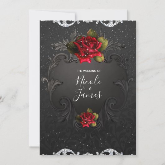 Zwarte  rode rozen bruiloft kaart (Voorkant)