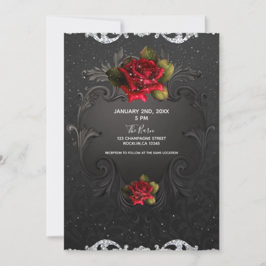 Zwarte  rode rozen bruiloft kaart (Achterkant)
