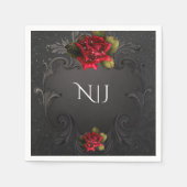 Zwarte  rode rozen bruiloft servetten (Voorkant)