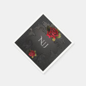 Zwarte  rode rozen bruiloft servetten (Hoek)